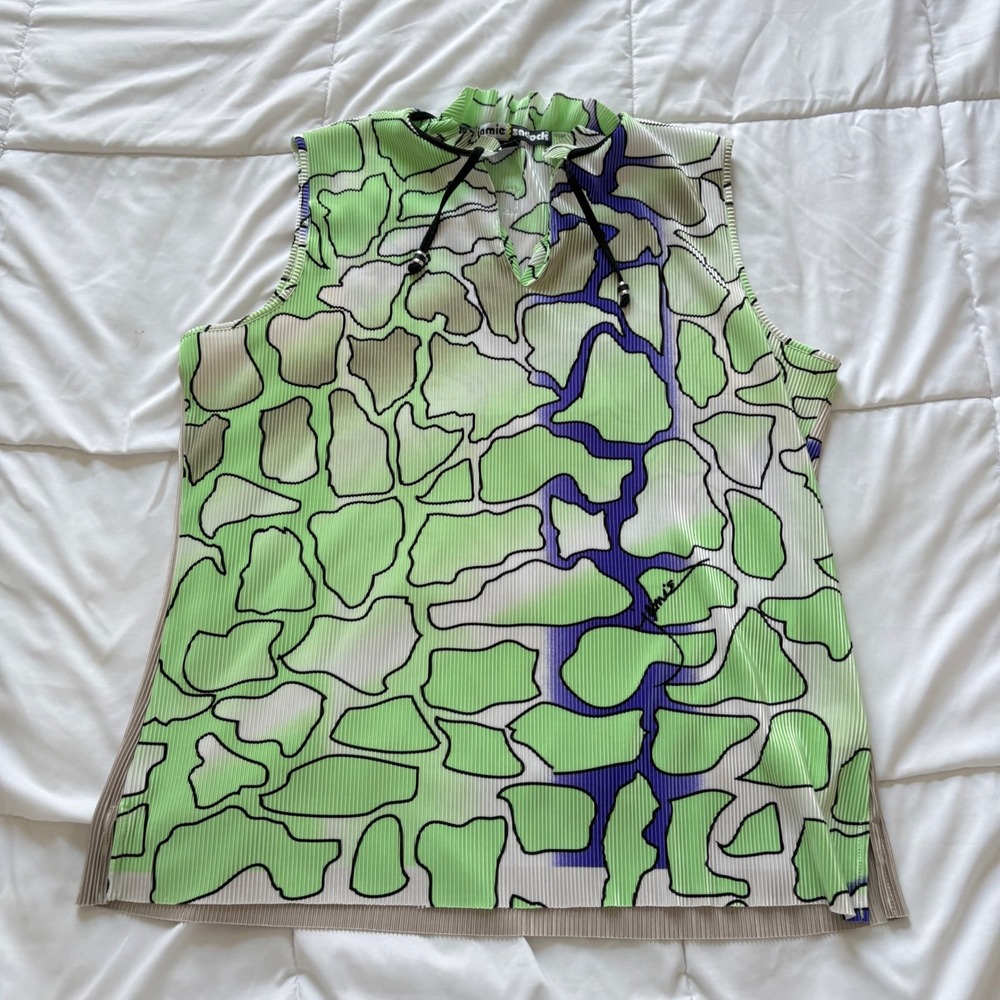 Jamie Sadock Womens XXL Green Purple Abstract Sleeveless Mock Neck Top Golf